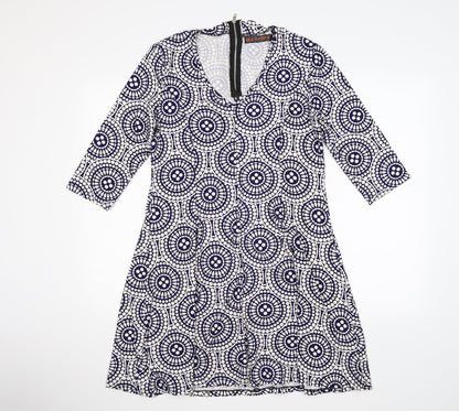 QED London Womens Blue Geometric  Fit & Flare  Size M