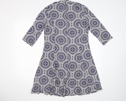 QED London Womens Blue Geometric  Fit & Flare  Size M