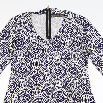 QED London Womens Blue Geometric  Fit & Flare  Size M