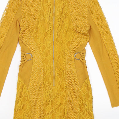 ASOS Womens Yellow Floral Lace Bodycon  Size 8
