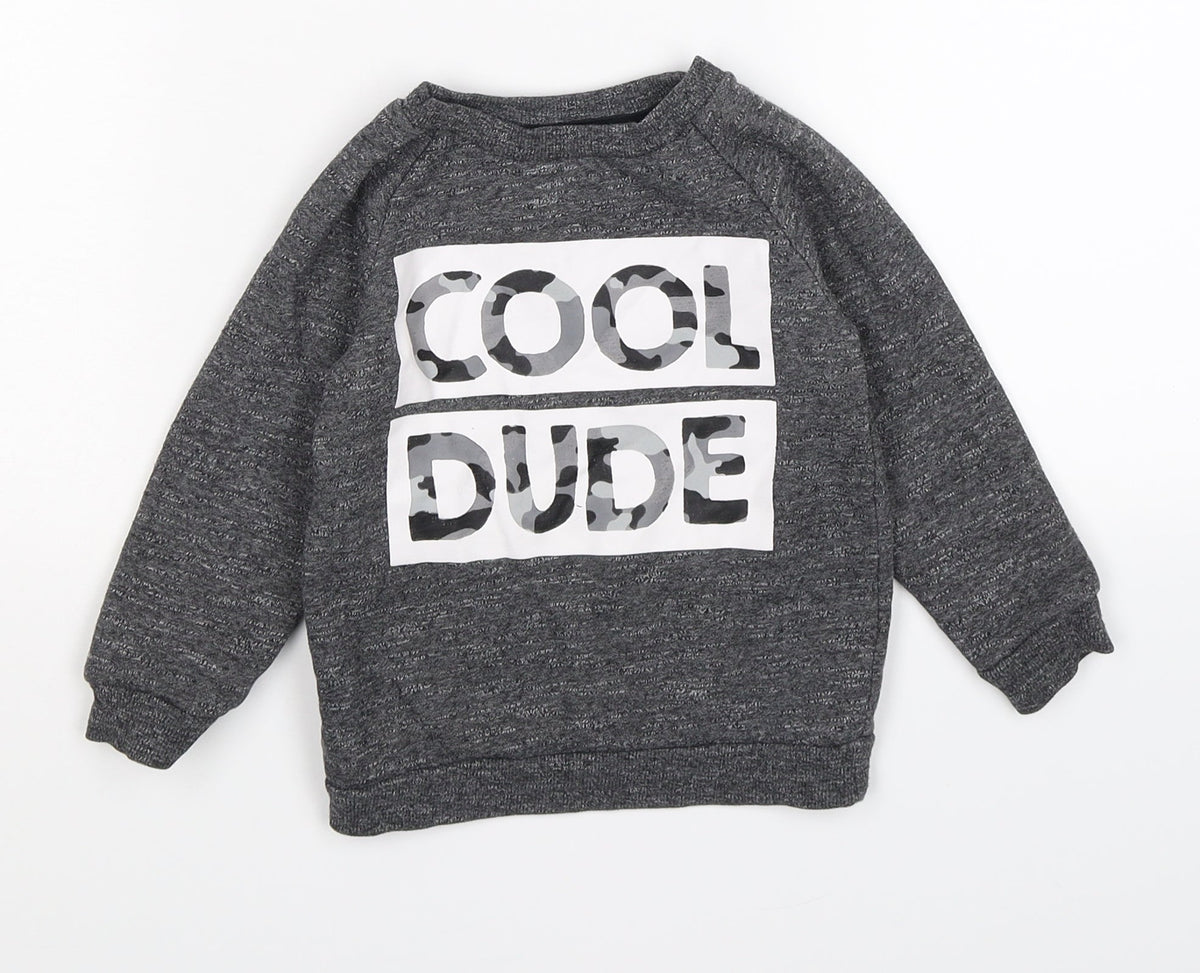 Primark Boys Grey  Jersey Pullover Jumper Size 9-12 Months  - cool dude