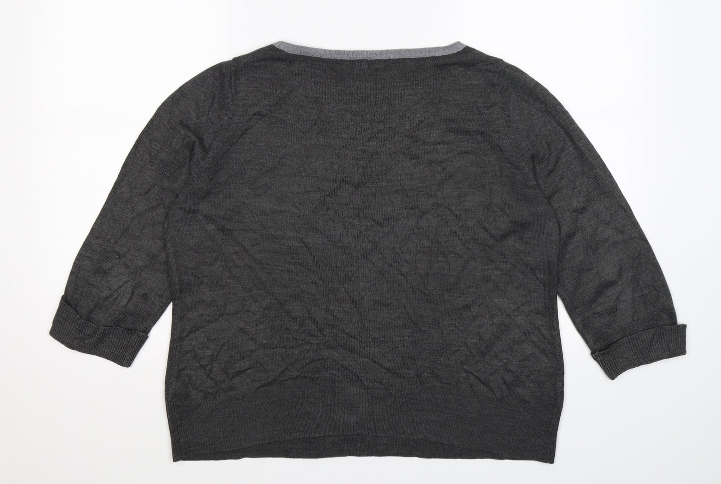 BHS Womens Grey Striped Knit Pullover Jumper Size 14