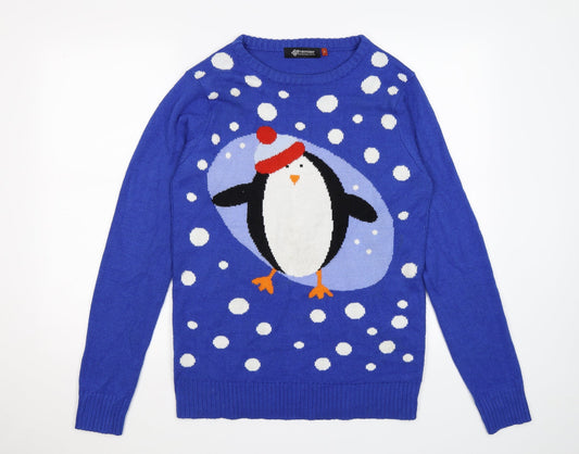 Premier Mens Blue Polka Dot Knit Pullover Jumper Size M  - penguin