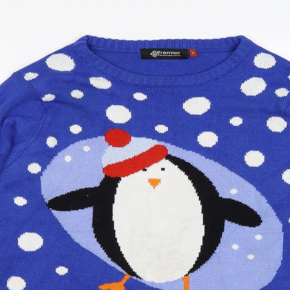 Premier Mens Blue Polka Dot Knit Pullover Jumper Size M  - penguin