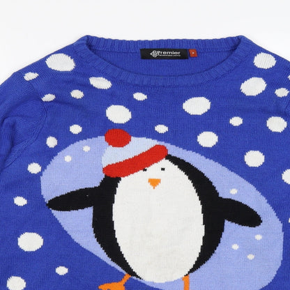 Premier Mens Blue Polka Dot Knit Pullover Jumper Size M  - penguin