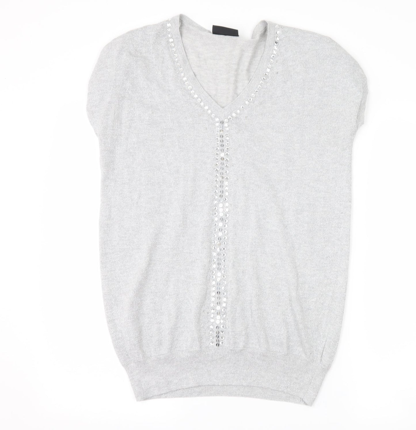 Womens UK Size S Wallis Silver Basic T-Shirt