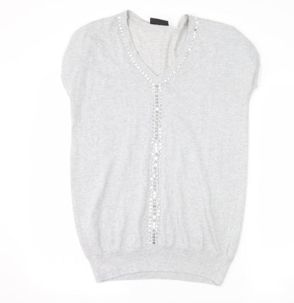 Womens UK Size S Wallis Silver Basic T-Shirt