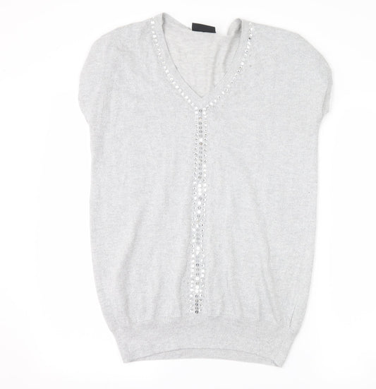 Womens UK Size S Wallis Silver Basic T-Shirt