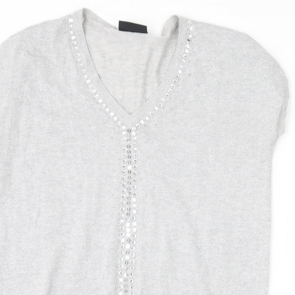 Womens UK Size S Wallis Silver Basic T-Shirt