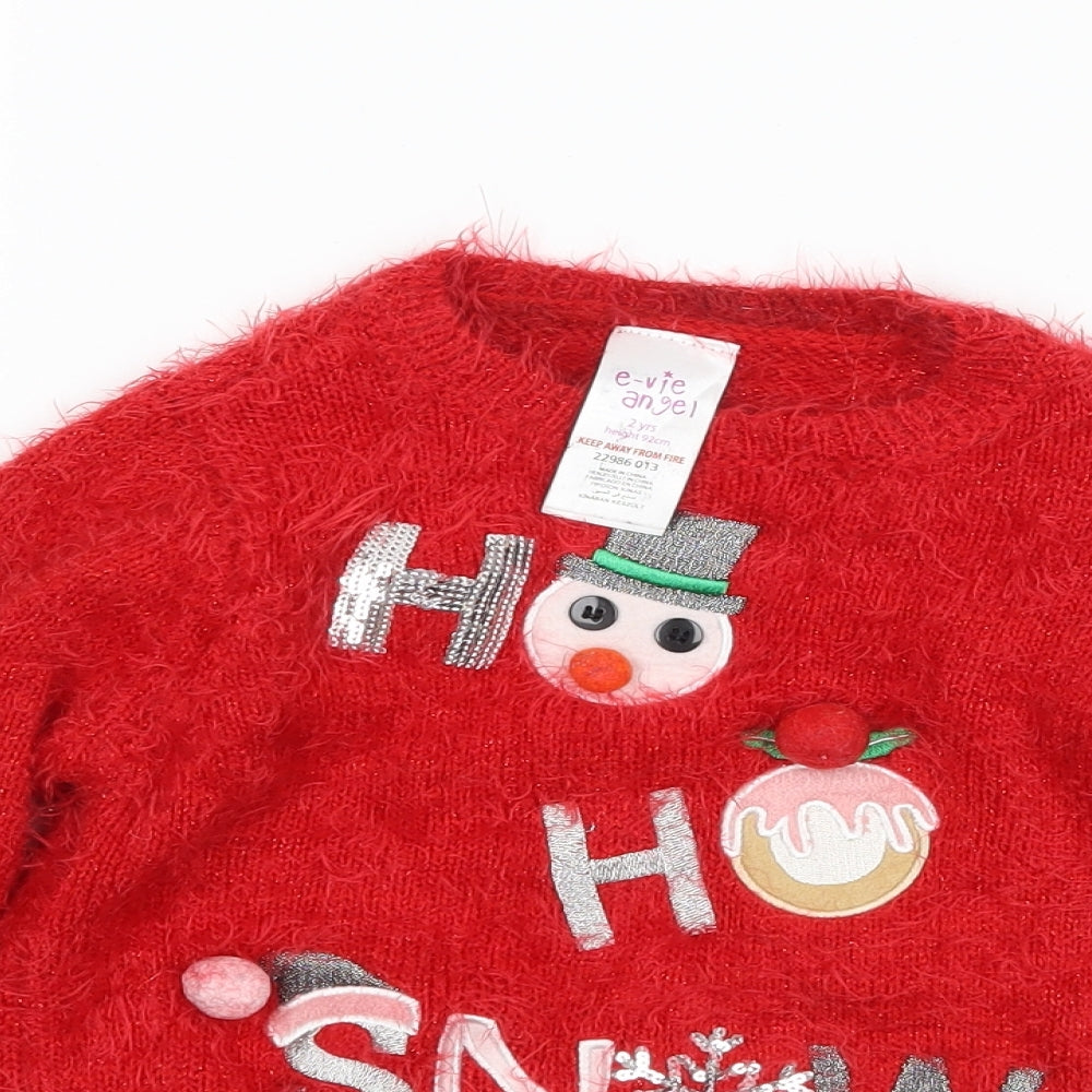 Evie Girls Red   Pullover Jumper Size 2 Years  - christmas