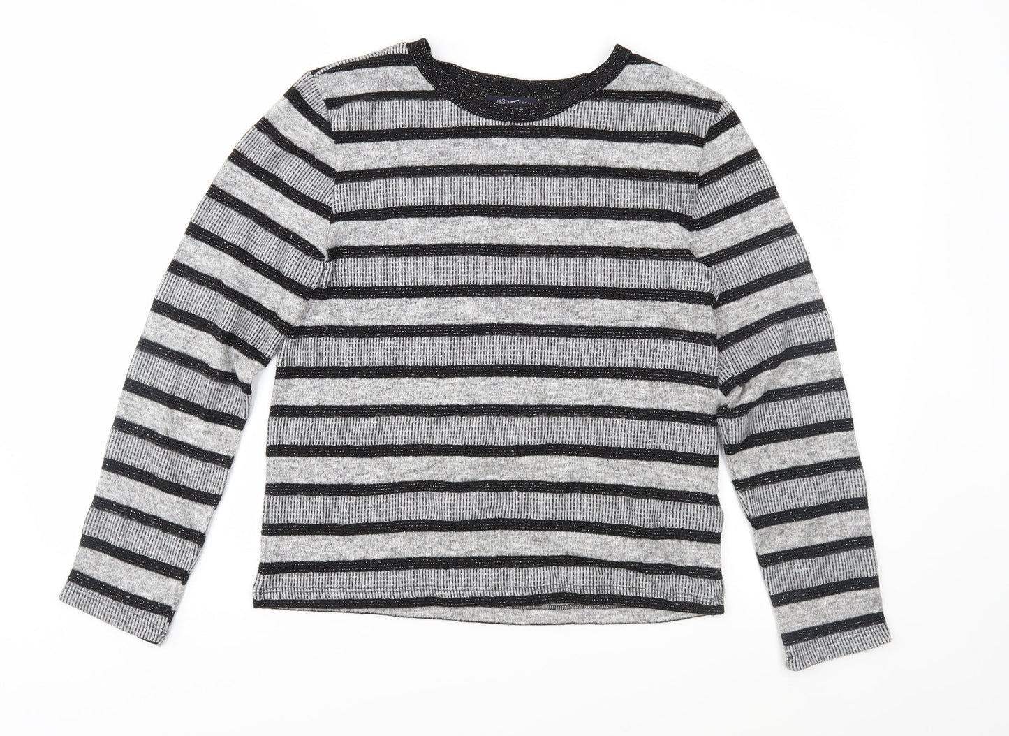 Marks and Spencer Womens Grey Striped Knit Pullover Jumper Size 14