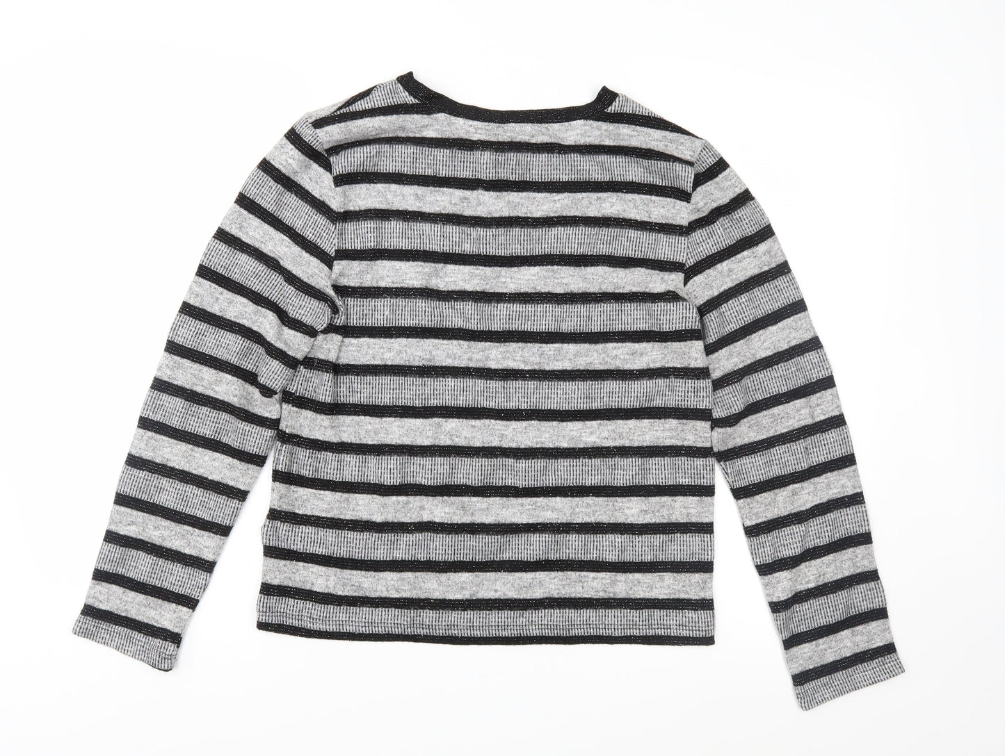 Marks and Spencer Womens Grey Striped Knit Pullover Jumper Size 14