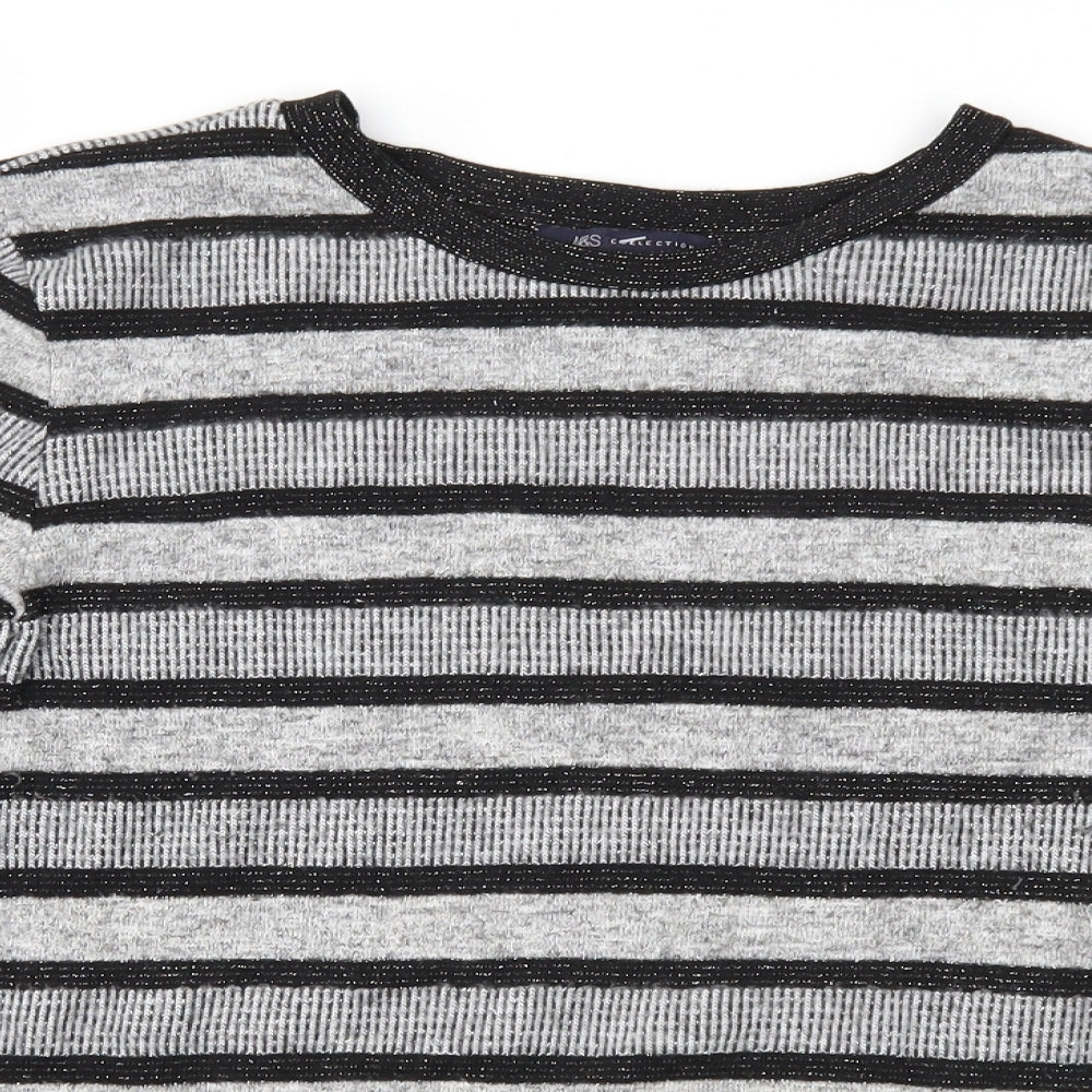 Marks and Spencer Womens Grey Striped Knit Pullover Jumper Size 14