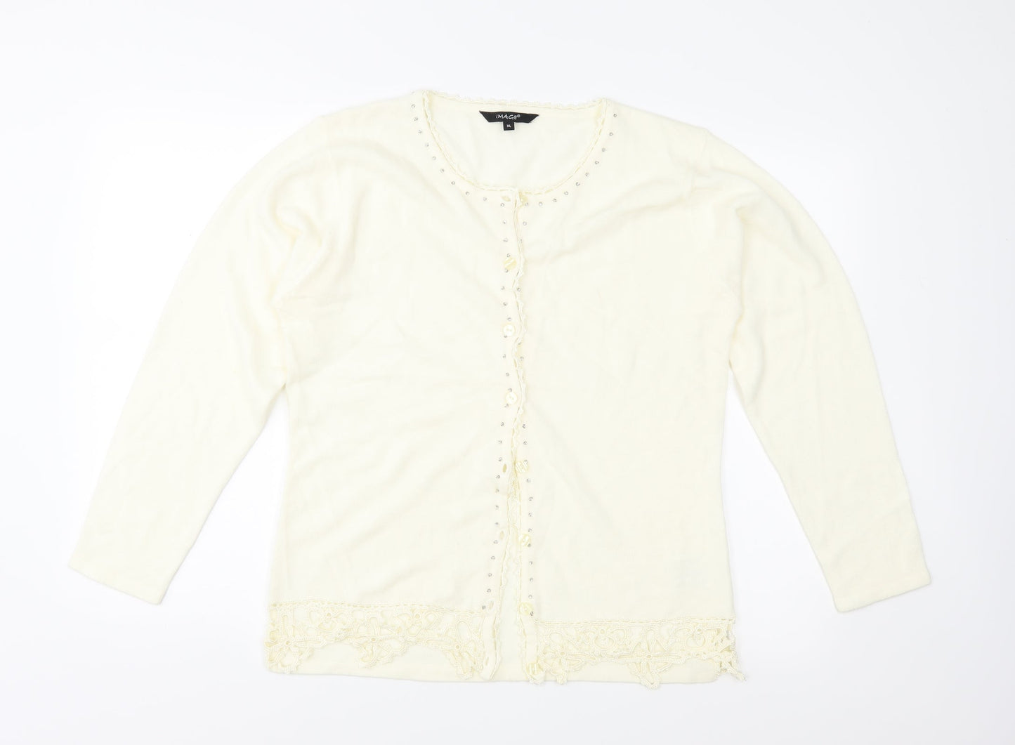 Image Womens Ivory  Knit Cardigan Jumper Size XL