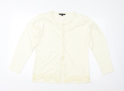 Image Womens Ivory  Knit Cardigan Jumper Size XL