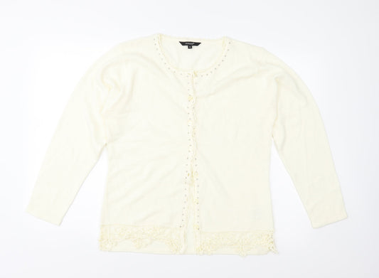 Image Womens Ivory  Knit Cardigan Jumper Size XL