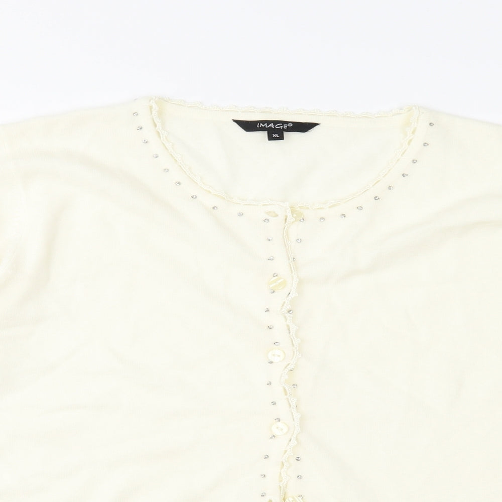 Image Womens Ivory  Knit Cardigan Jumper Size XL