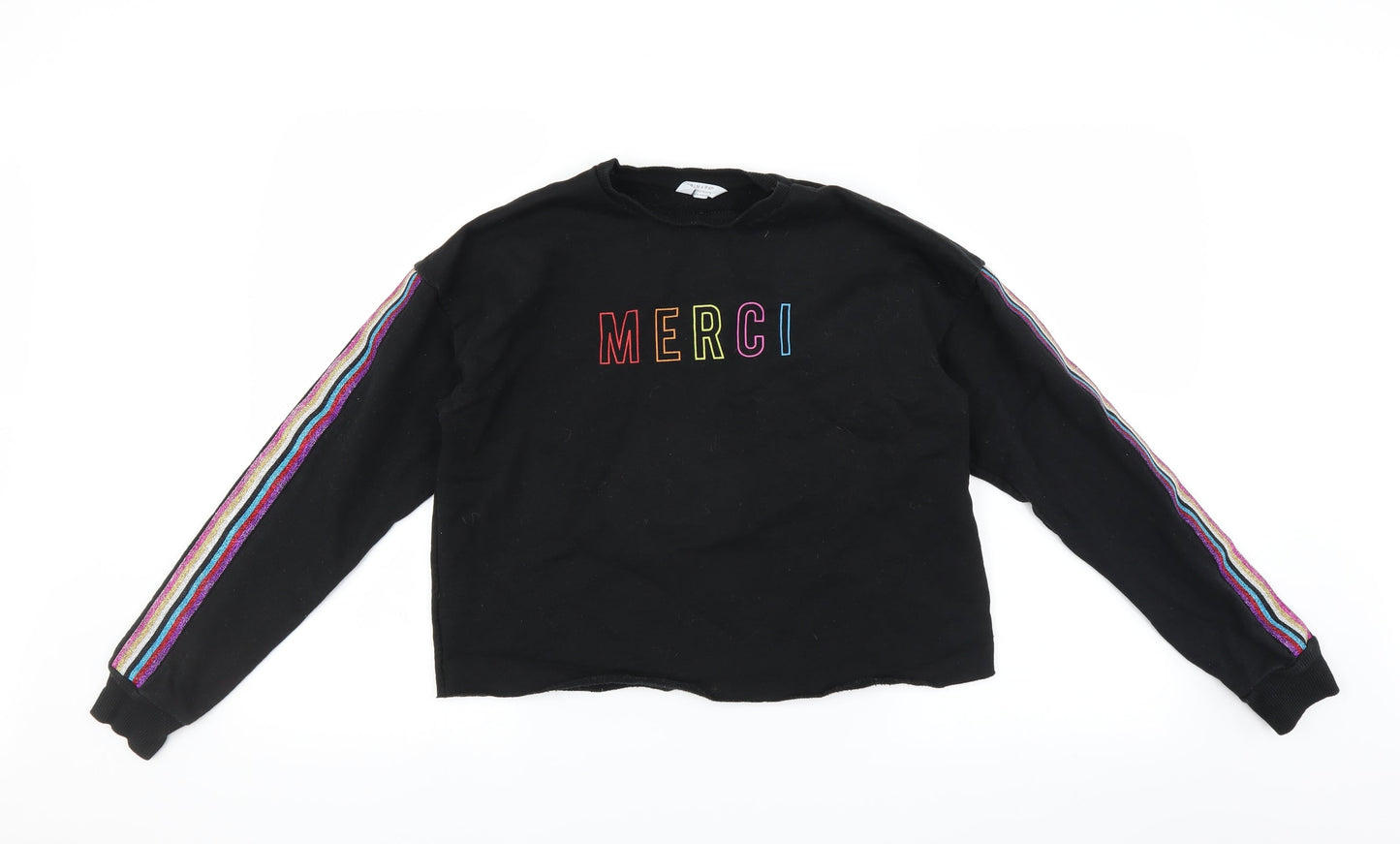 Primark Girls Black   Pullover Sweatshirt Size 14-15 Years  - cropped merci