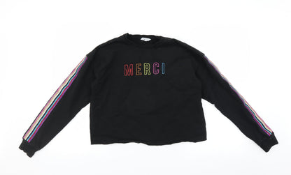 Primark Girls Black   Pullover Sweatshirt Size 14-15 Years  - cropped merci