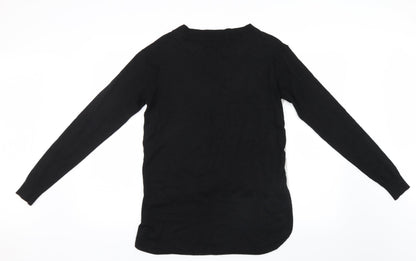Womens UK Size XS Cream Black Basic T-Shirt