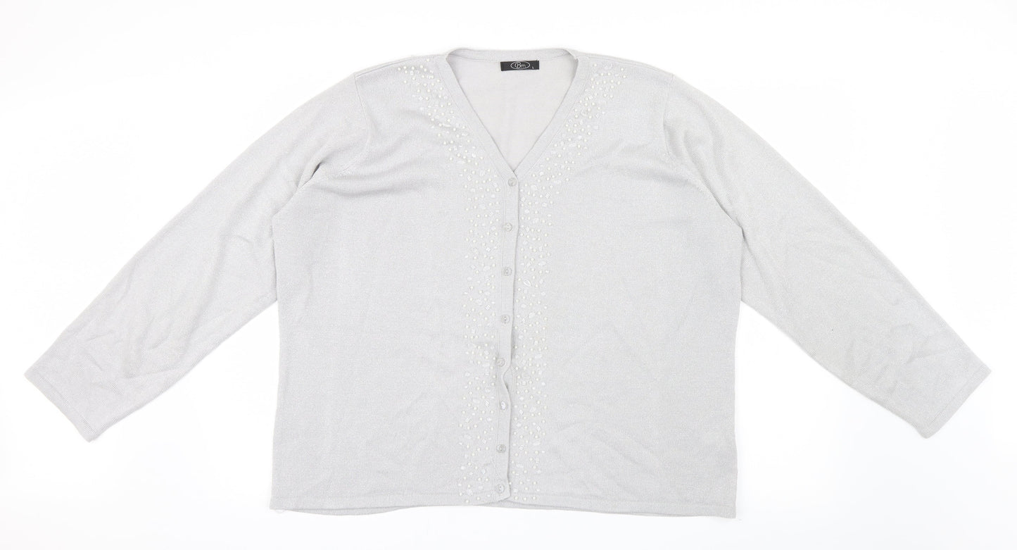 Bm  Womens Silver  Knit Cardigan Jumper Size L