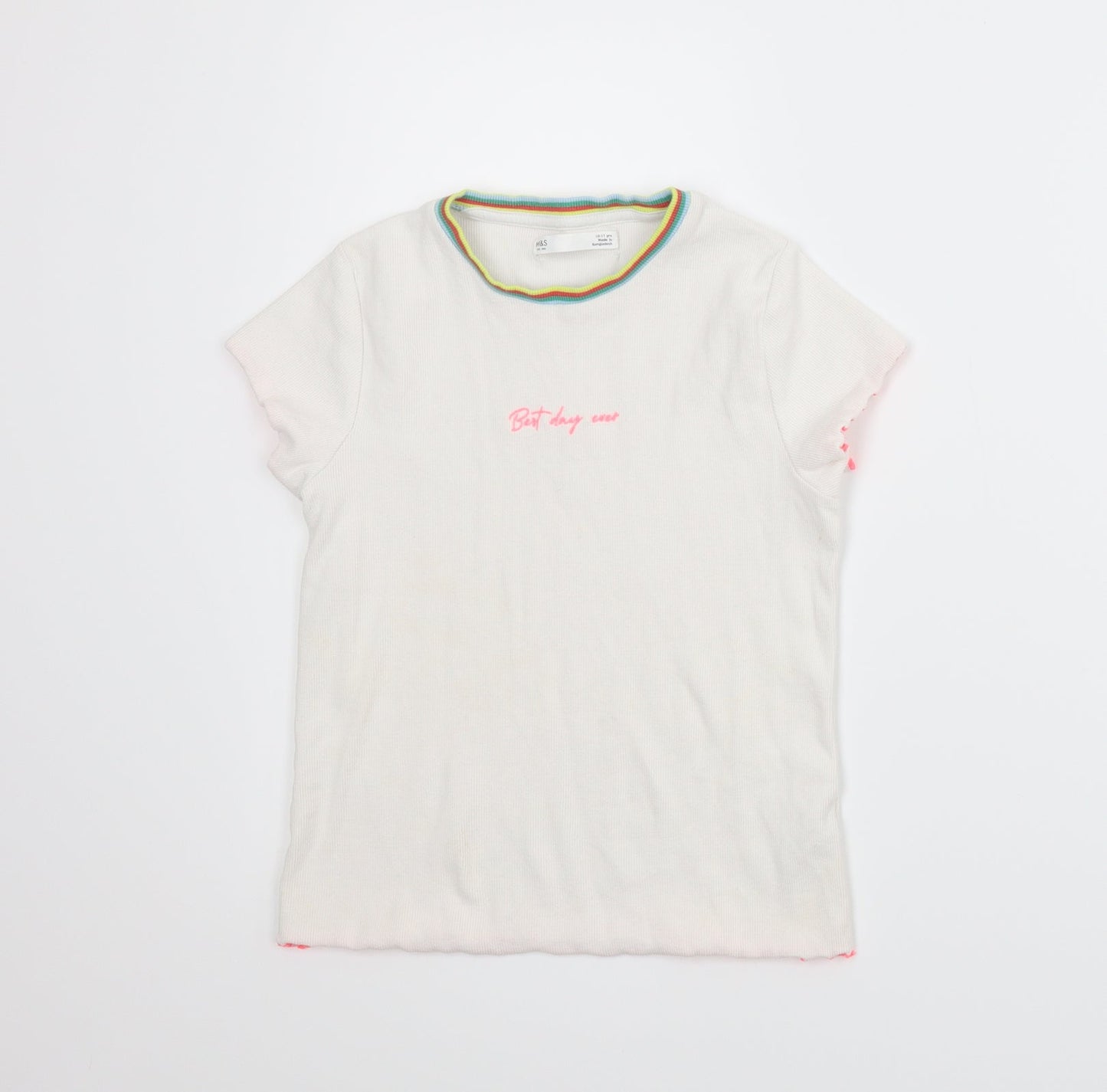 M&S Girls White   Ringer T-Shirt Size 10-11 Years