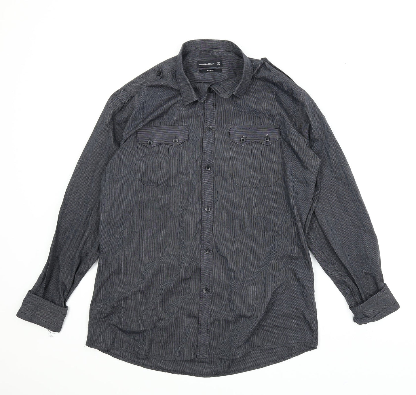 Womens UK Size 16 Cedar Wood State Blue Basic Button-Up