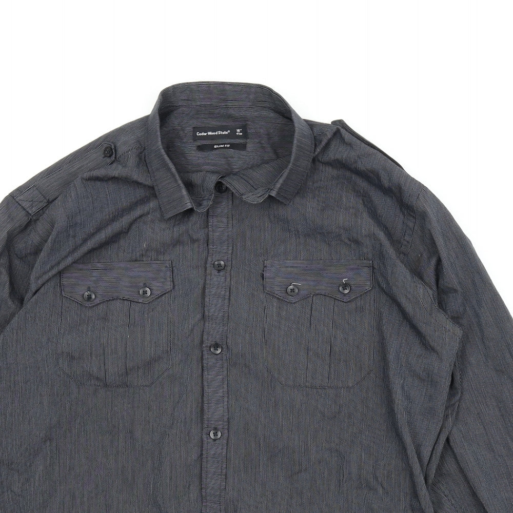 Womens UK Size 16 Cedar Wood State Blue Basic Button-Up