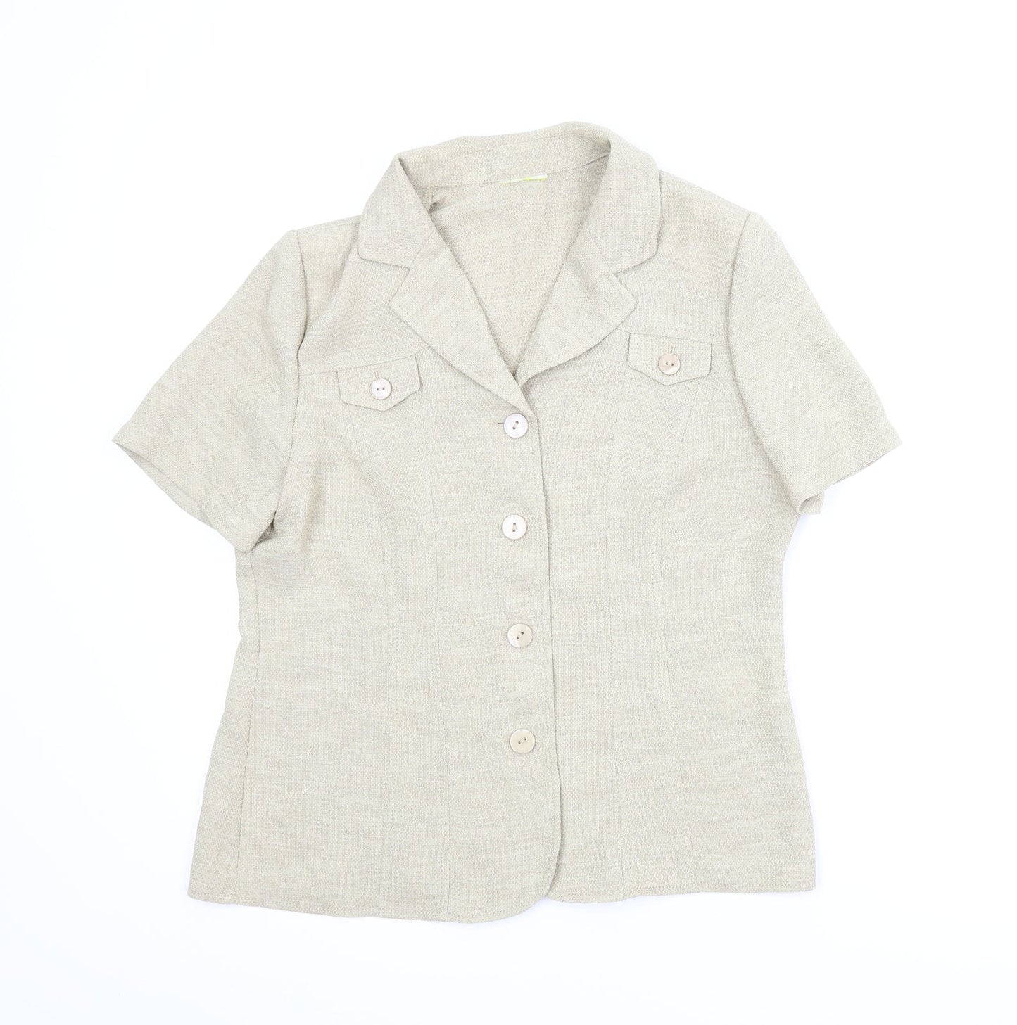 Womens UK Size 10 Preworn Beige Basic Button-Up