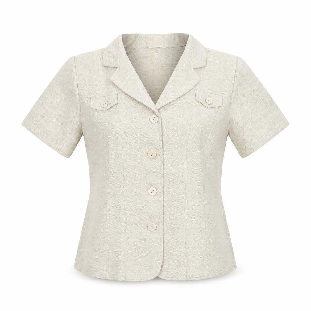 Womens UK Size 10 Preworn Beige Basic Button-Up