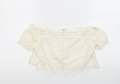 Womens UK Size 10 Topshop White Cropped Blouse