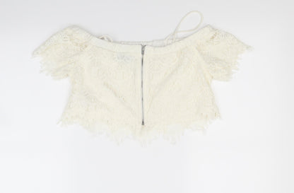 Womens UK Size 10 Topshop White Cropped Blouse