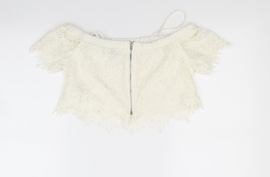 Womens UK Size 10 Topshop White Cropped Blouse