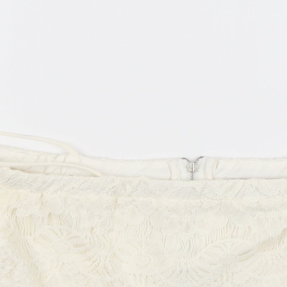Womens UK Size 10 Topshop White Cropped Blouse
