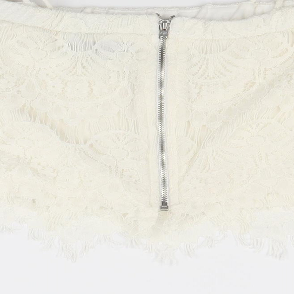 Womens UK Size 10 Topshop White Cropped Blouse