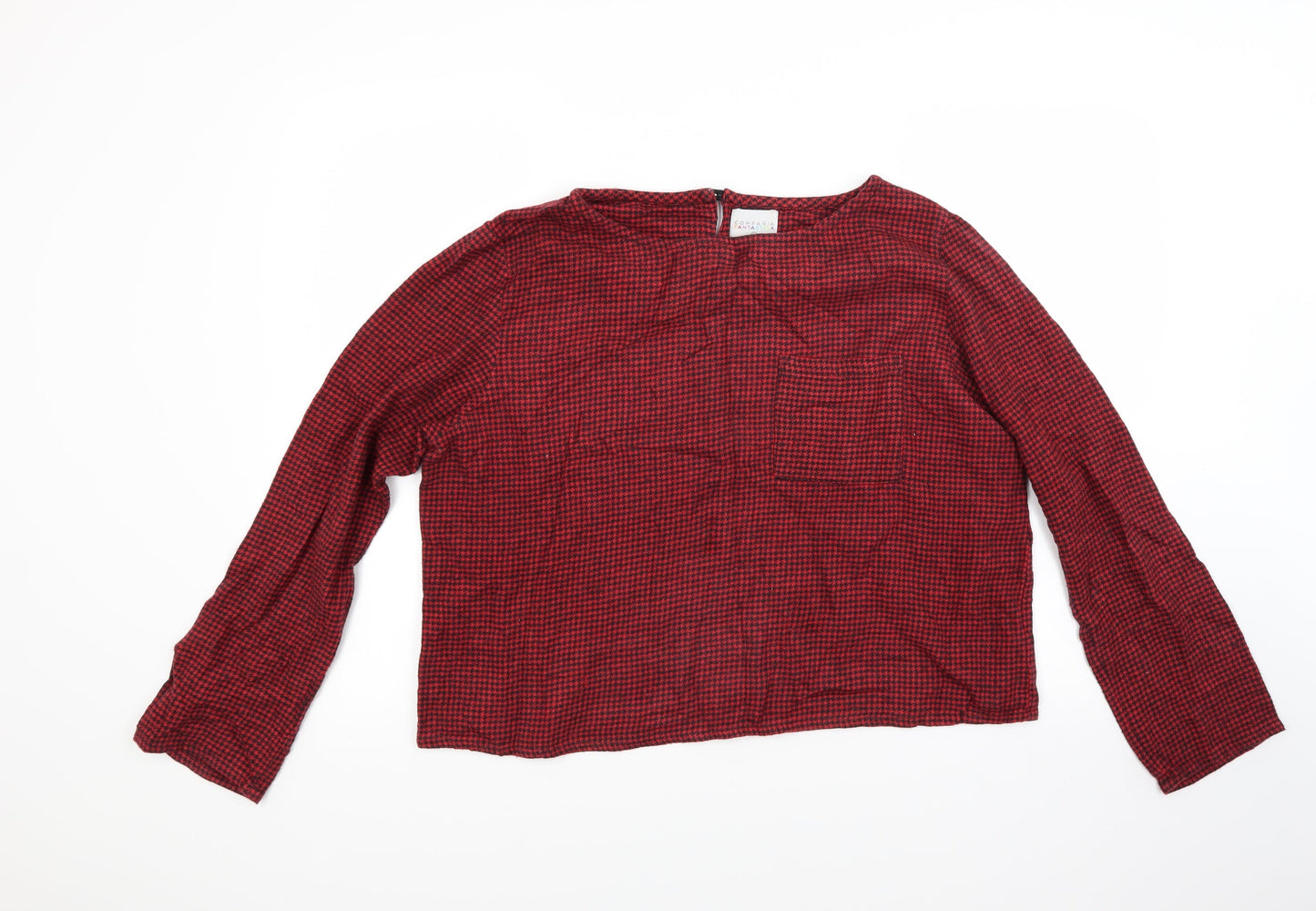 Compania Fantasia Womens Red Houndstooth  Pullover Sweatshirt Size XL