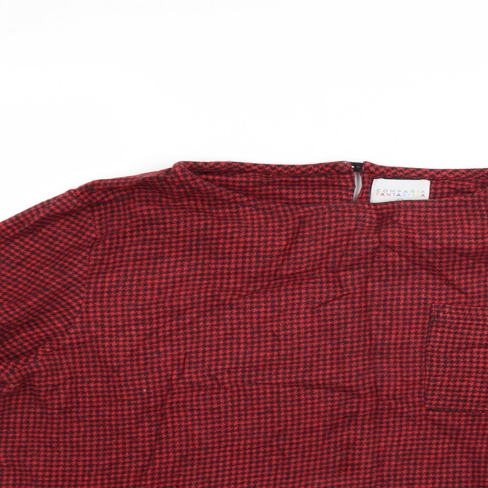 Compania Fantasia Womens Red Houndstooth  Pullover Sweatshirt Size XL