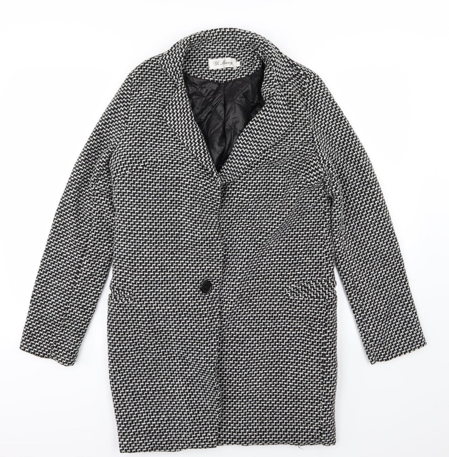 Yi Shang Womens Black Geometric  Overcoat Coat Size S