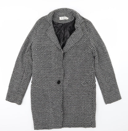 Yi Shang Womens Black Geometric  Overcoat Coat Size S