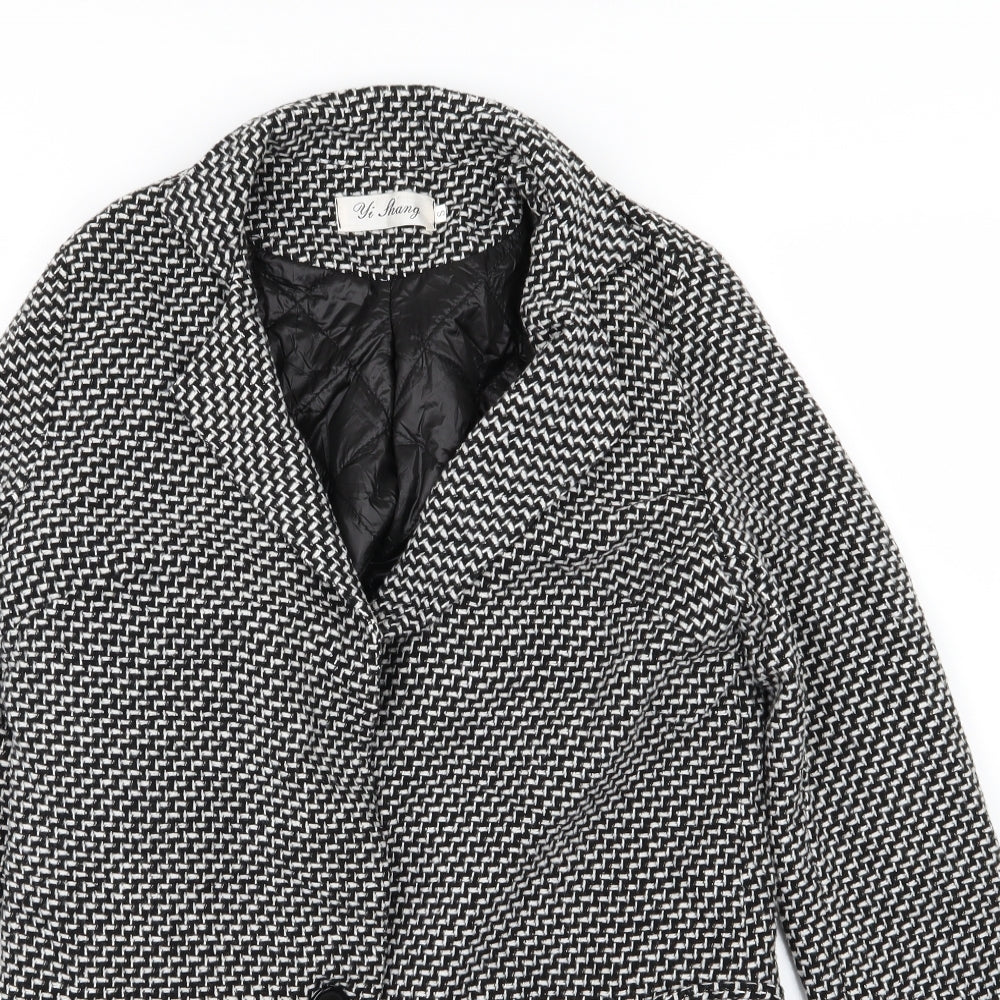 Yi Shang Womens Black Geometric  Overcoat Coat Size S