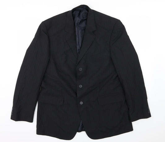 F&F Mens Black Striped Rayon Jacket Suit Jacket Size 44