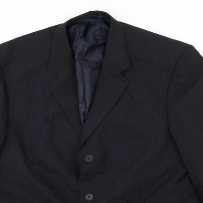 F&F Mens Black Striped Rayon Jacket Suit Jacket Size 44