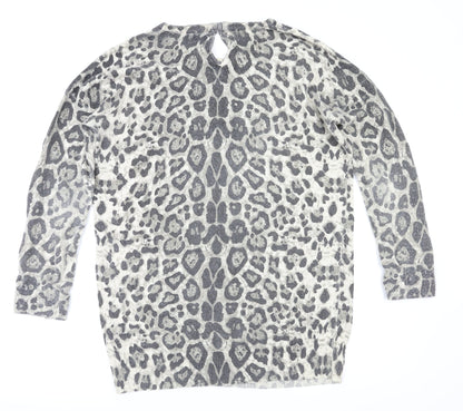 walllis Womens Brown Animal Print  Pullover Jumper Size S