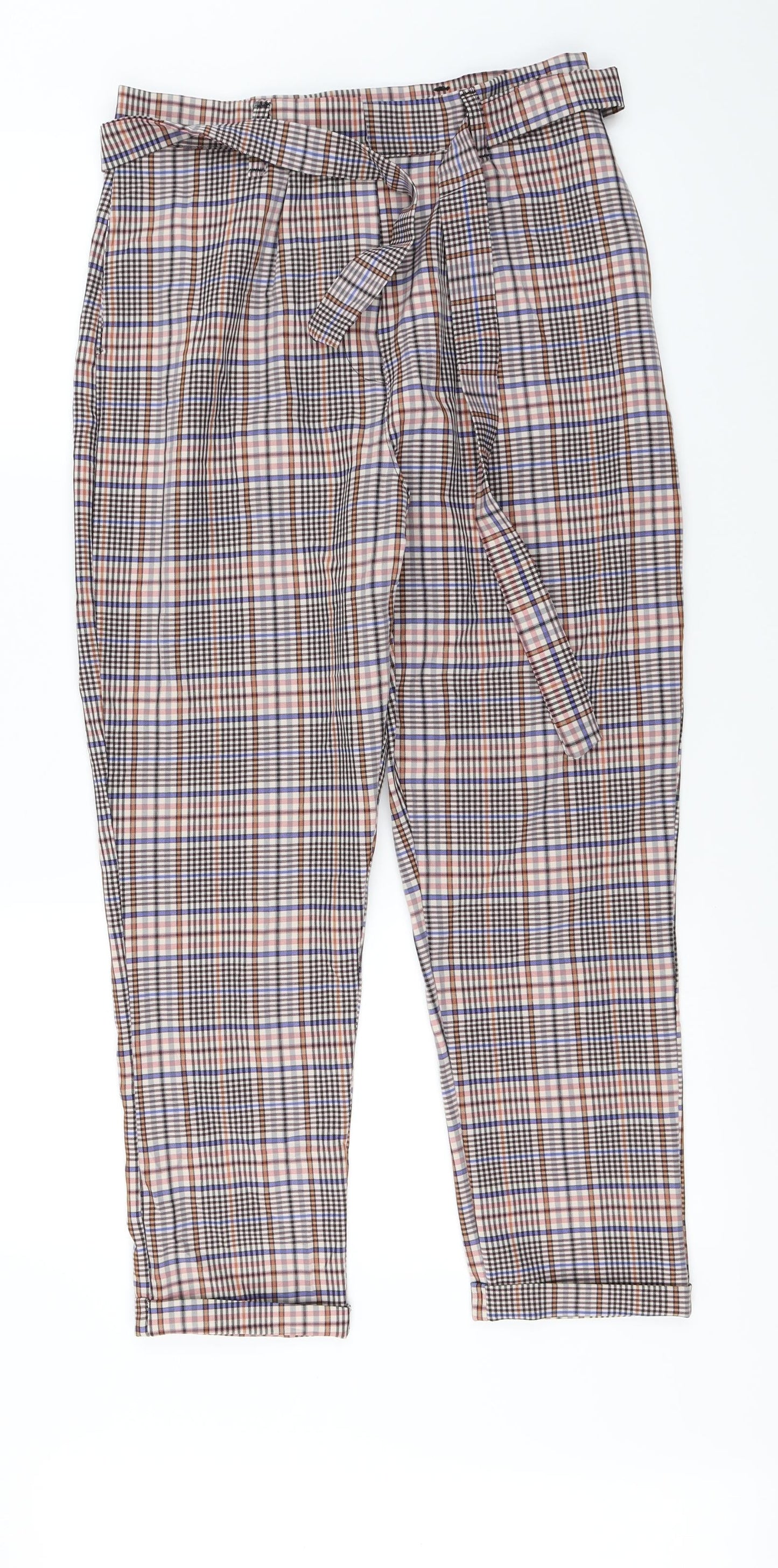 nastygal  Womens Beige Check  Trousers  Size 8 L24 in - with Belt