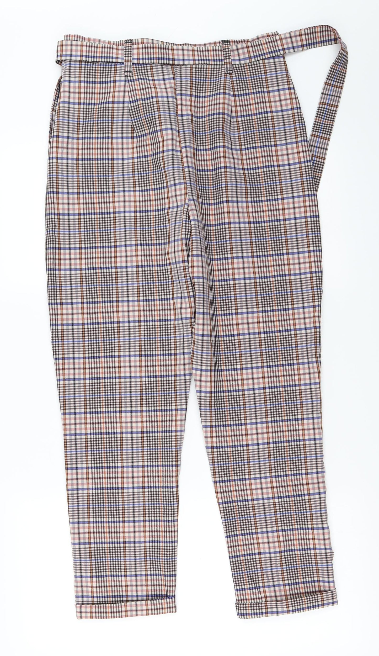 nastygal  Womens Beige Check  Trousers  Size 8 L24 in - with Belt