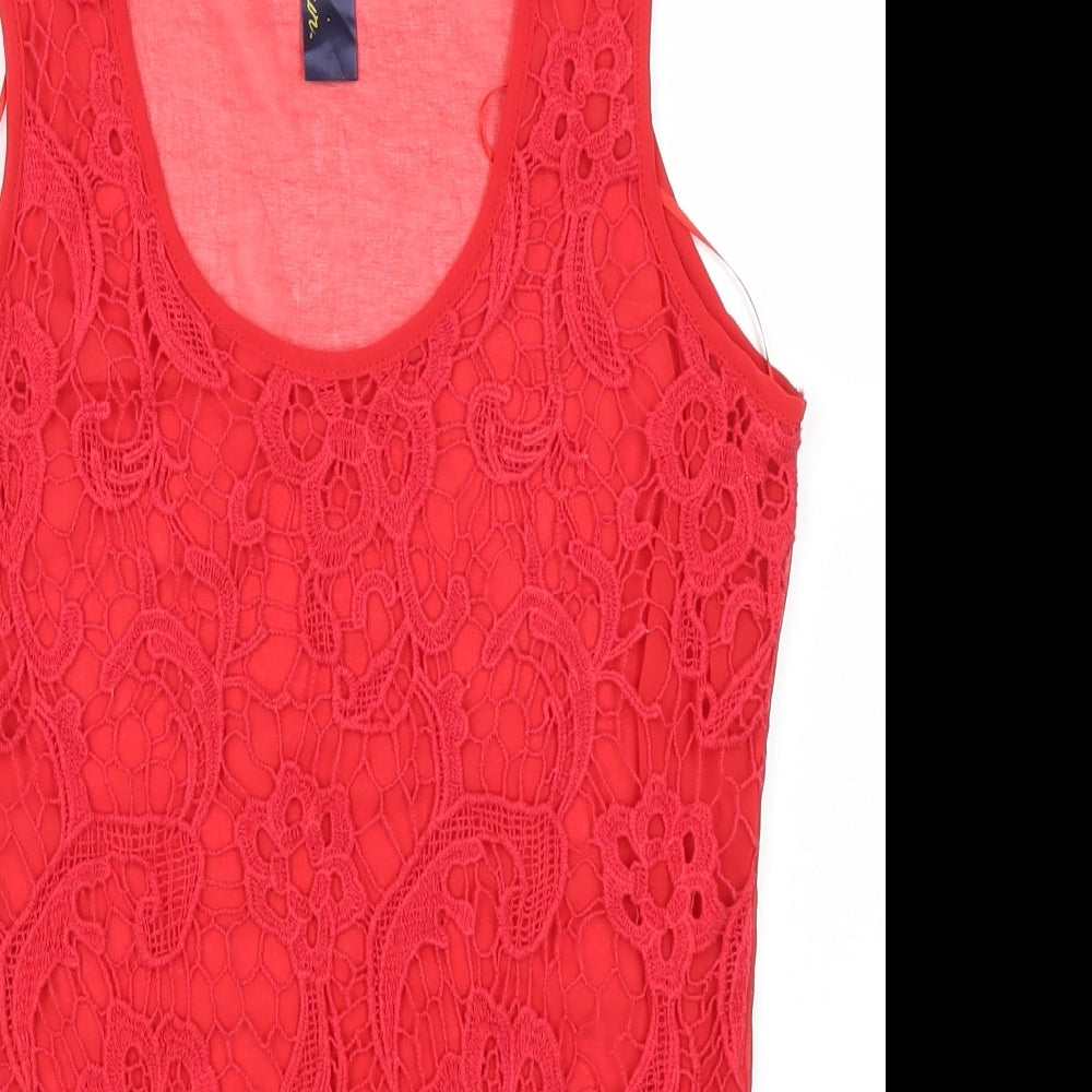 Blue Paris Womens Red  Lace Basic Tank Size S