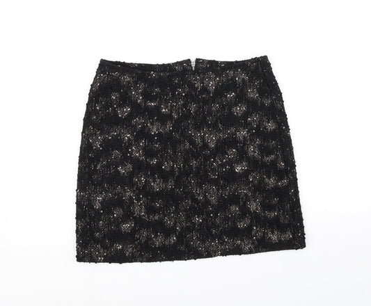 NEXT Womens Black Houndstooth  Flare Skirt Size 10