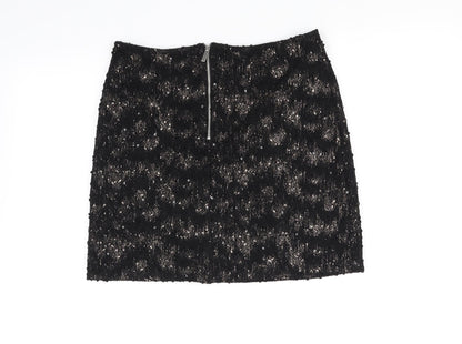 NEXT Womens Black Houndstooth  Flare Skirt Size 10