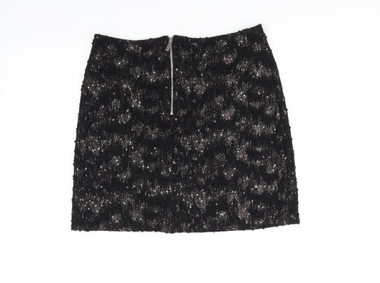 NEXT Womens Black Houndstooth  Flare Skirt Size 10