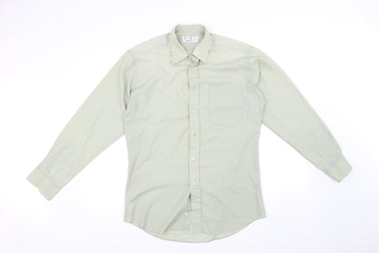 Mens UK Size 15 Marks and Spencer Green  Button-Up Long Sleeve Casual Shirt
